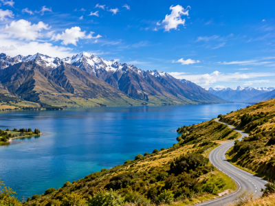 Alpine lake and winding road
